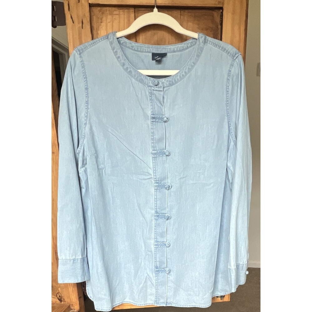 J. Jill Women's Denim Blouse 100% Cotton Button Front Long Sleeve Blue L